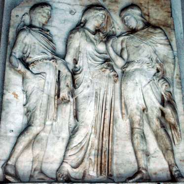 Hermes, Euridice e Orfeo, bassorilievo. Museo Archeologico Nazionale, Napoli